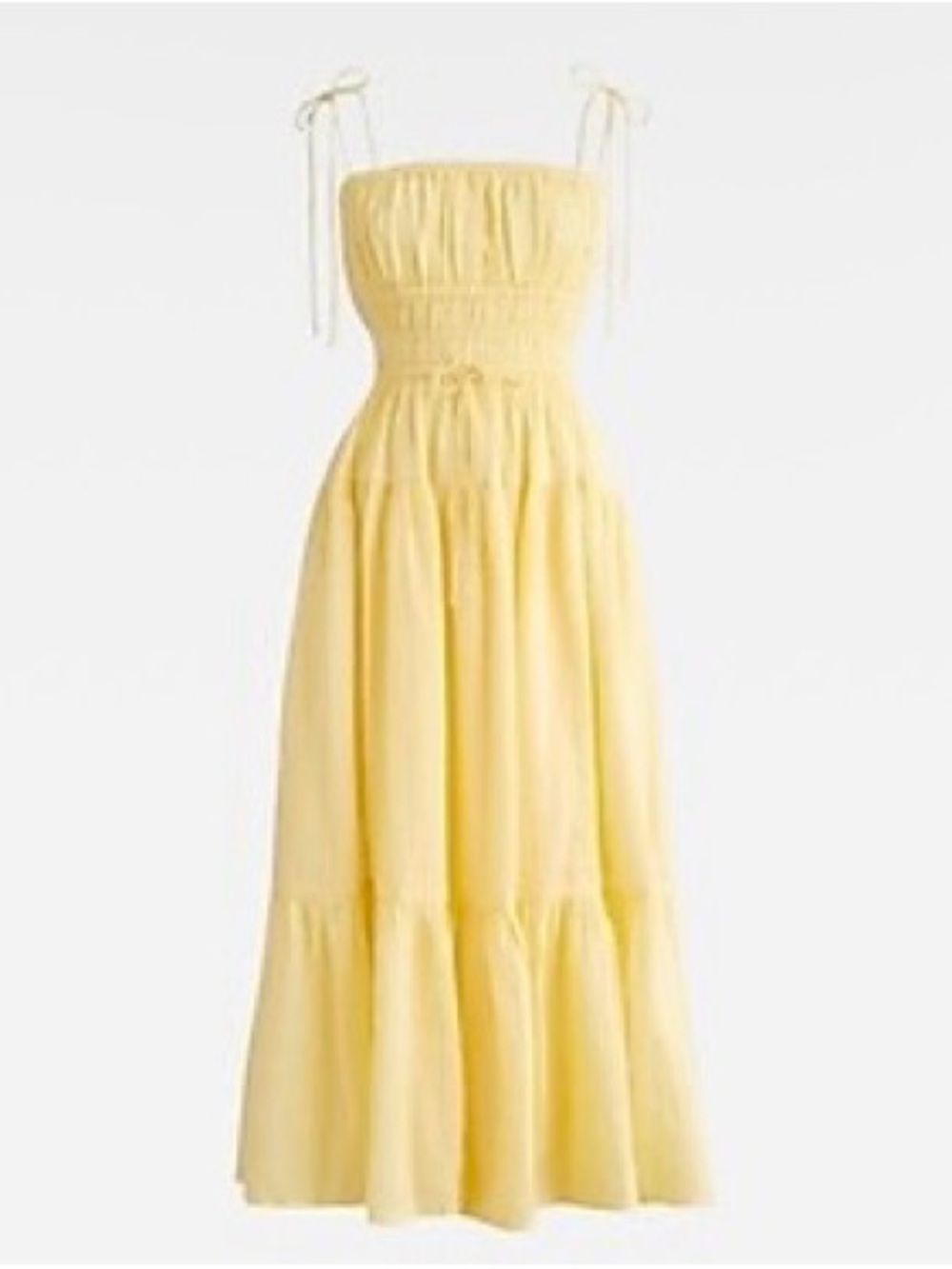 J. Crew Clio Yellow Tie-Shoulder Smocked Tiered Maxi Dress
